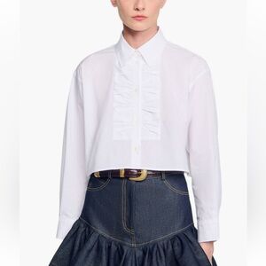 Sandro NWT White Ruffled Button-Up Shirt